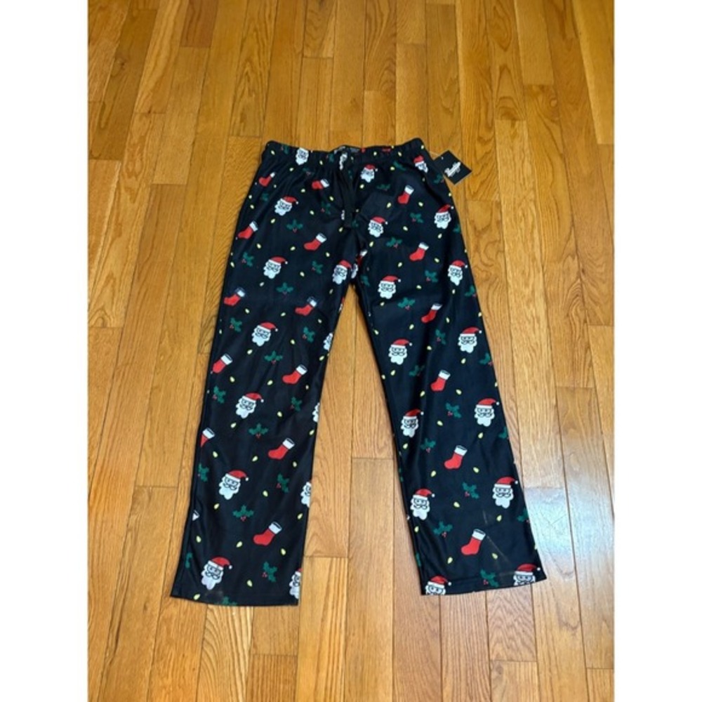 New Brooklyn Cloth Mens‎ Pajama Pants M Black Santa Stockings Christmas Holiday